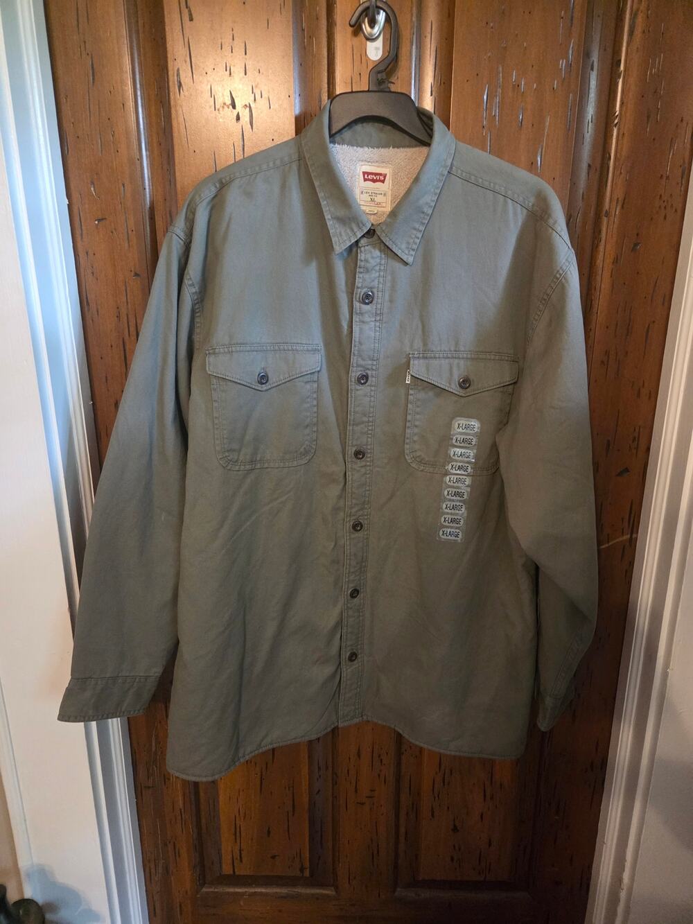 Levi's Men's XL Olive Green Sherpa Lined Canvas Trucker Shirt Jacket NWT
